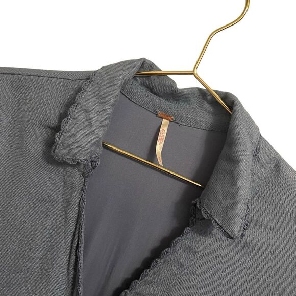 FREE PEOPLE Hazy Baby Blue Mini Dress NEW Blue Linen Small NWOT - Picture 4 of 7